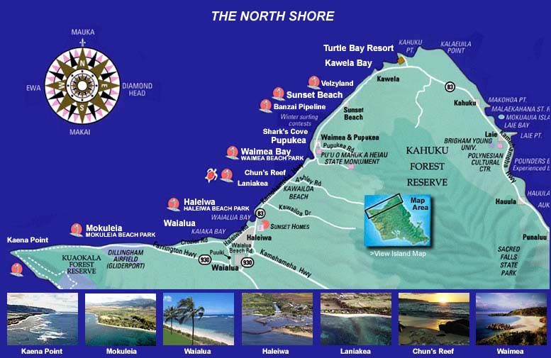 Oahu Hawaii, North Shore, Map. Click to view full size. North Shore of Oahu, 