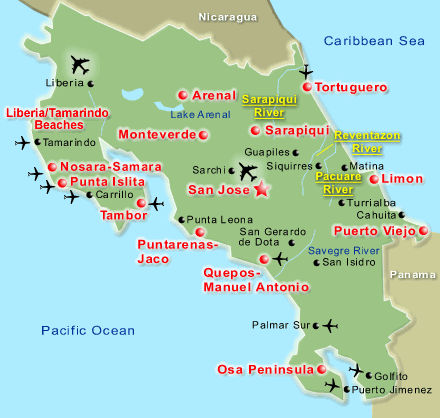 Costa Rica Beach Map