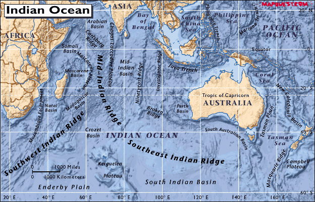 Indian Ocean Map. Back to Surf Trip Vacation Destinations Directory.